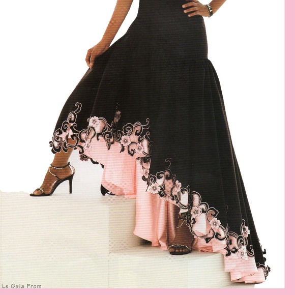 Le Gala Black and Pink Flower Satin Gown - Picture 2 of 5